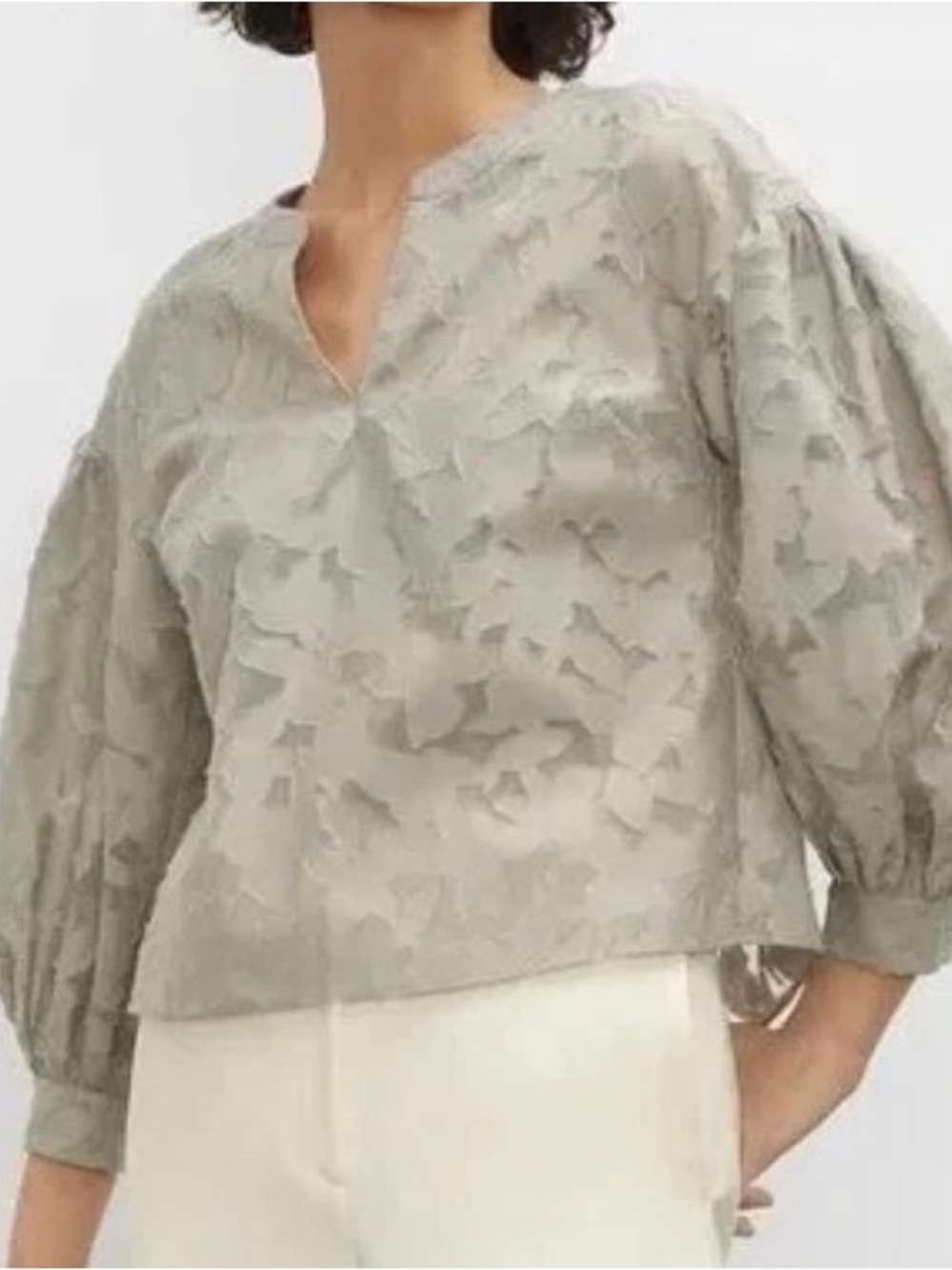 Club Monaco gray floral puff sleeve top blouse shirt size S